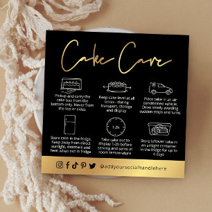 Cake Care Guide Black & Gold Script Logo Card Quadratische Visitenkarte
