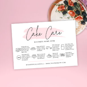 Cake Care Instructions Guide Girly Pink Watercolor Visitenkarte