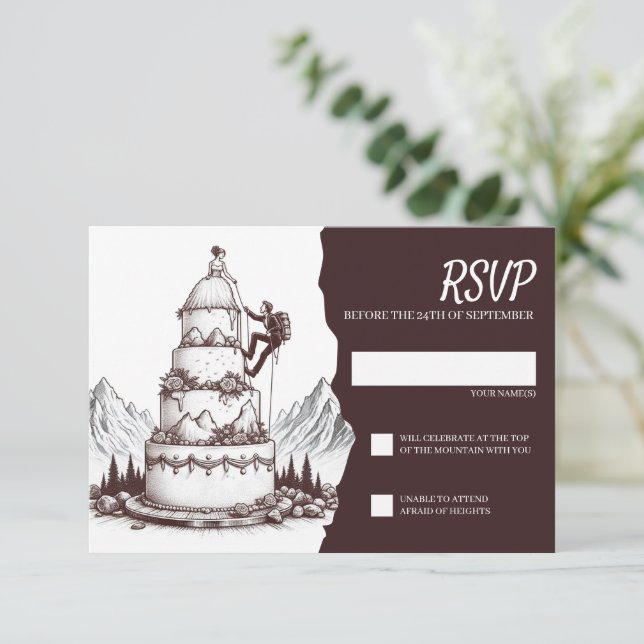 Cake Climbers Wedding RSVP Karte (Stehend Vorderseite)