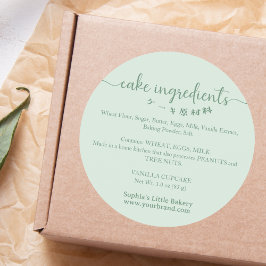 Cake Ingredients Minimalist Green Bakery Packaging Runder Aufkleber