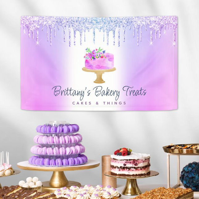 Cake Lila Ombre Glitzer Tropfens Bäckerei Konditor Banner (Von Creator hochgeladen)