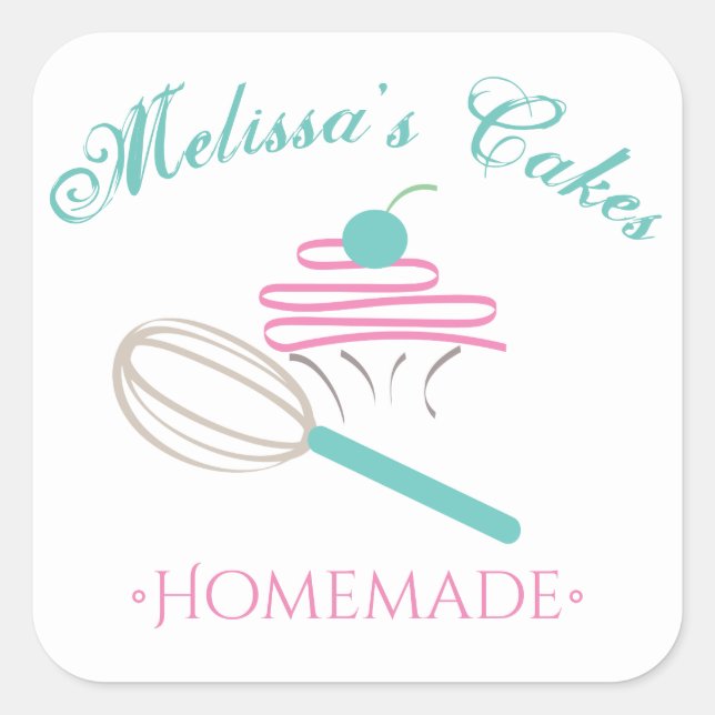 Cake Logo Whisky hausgemachte Bäckerei Chalkboard Quadratischer Aufkleber (Vorderseite)