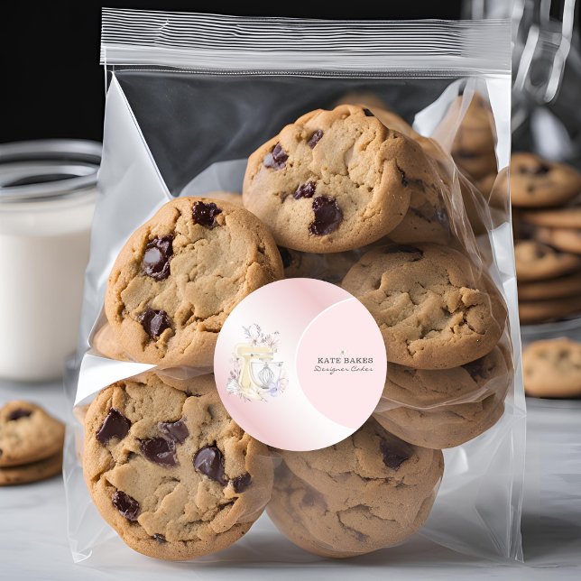 Cake Mixer Bäckerei Bloral Blush Pink Visitenkarte Runder Aufkleber (Von Creator hochgeladen)