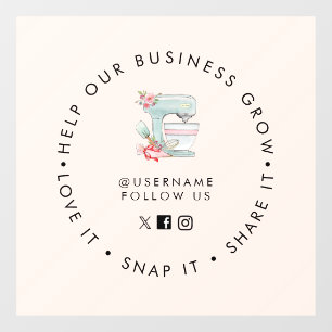 Cake Mixer Bäckerei Social Media folgen Fensteraufkleber