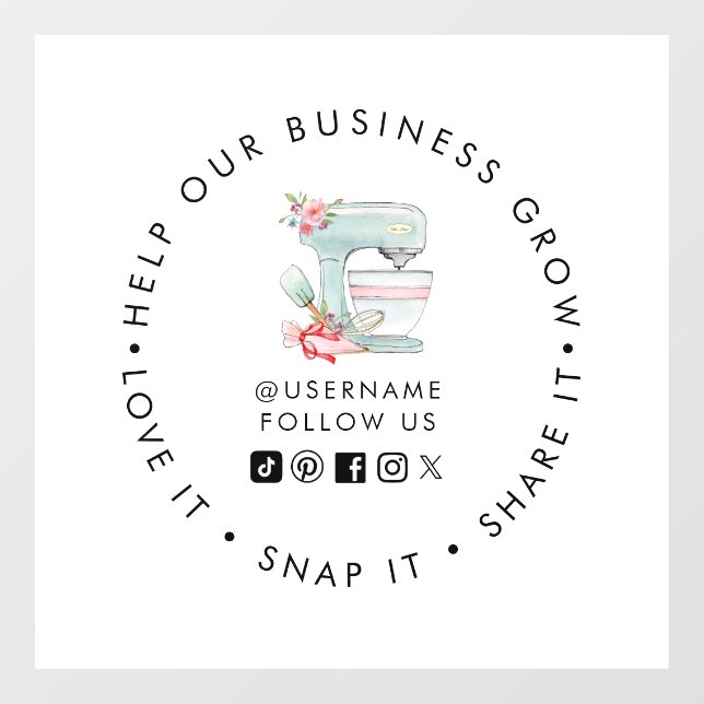 Cake Mixer Bäckerei Social Media folgen Fensterheb Fensteraufkleber (Blatt)