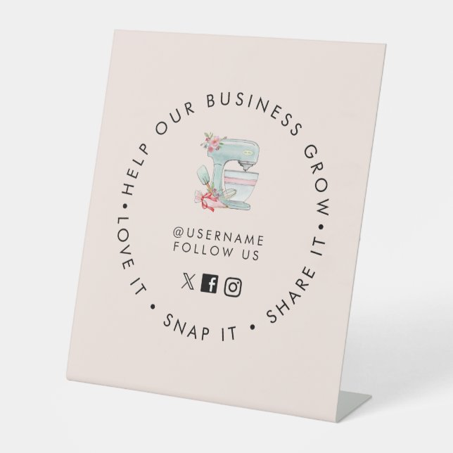 Cake Mixer Bäckerei Social Media folgen Pink Sockelschild (Vorderseite)