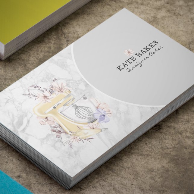 Cake Mixer Bakery Floral Marmor Gray Visitenkarte (Von Creator hochgeladen)