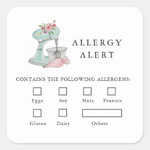 Cake Mixer Bakery Food Safety Allergy Alert Quadratischer Aufkleber