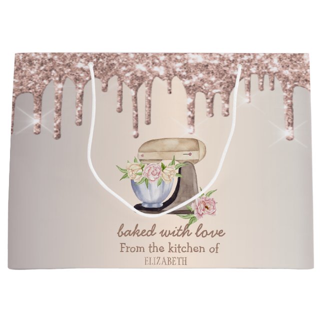 Cake Mixer Blume Rose Gold Glitzer Tropfen Bäckere Große Geschenktüte (Vorderseite)
