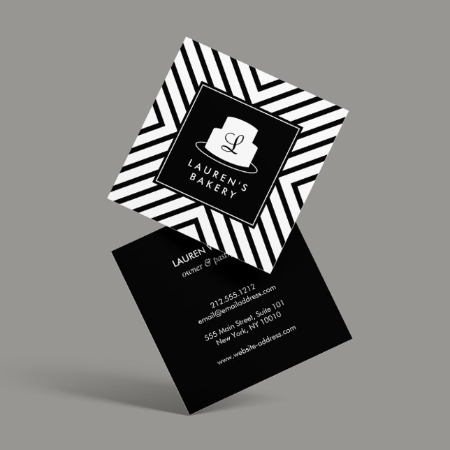 Cake Monogram Logo mit Mod Strip Muster Bäckerei Quadratische Visitenkarte (Von Creator hochgeladen)