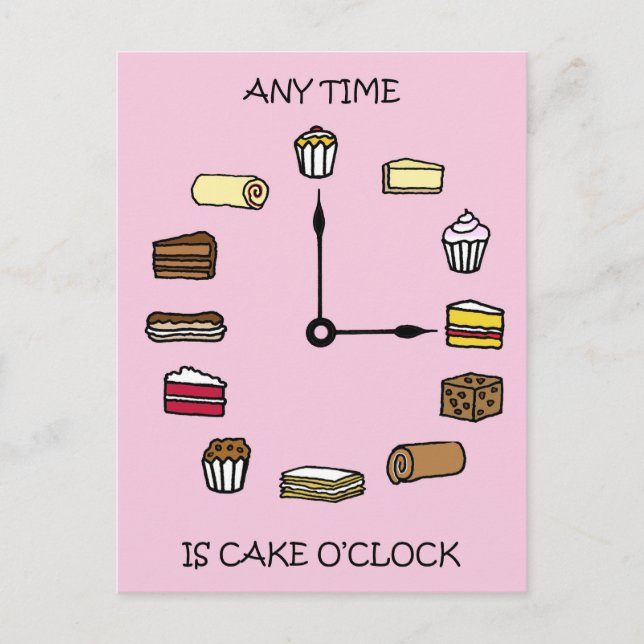 Cake O'clock Cake Lovers Cartoon Postkarte (Vorderseite)