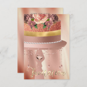 Cake Pink Rose Gold Kristalle Vorhänge Seide Glitz Einladung