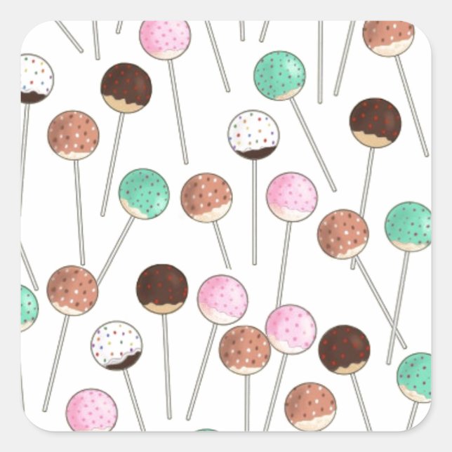 Cake Pop Design Quadratischer Aufkleber (Vorderseite)