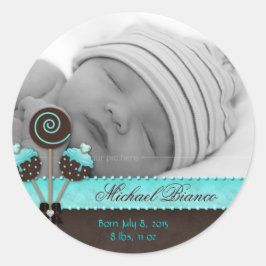 Cake Pops Baby Boy Sticker Blue Brown Candy