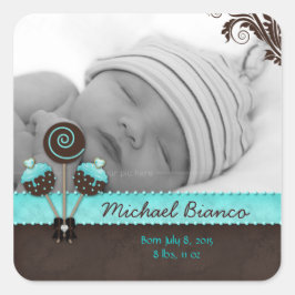 Cake Pops Baby Boy Sticker Blue Brown Candy 2
