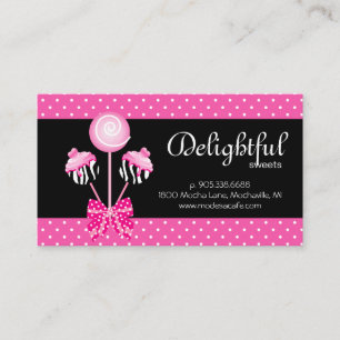 Cake Pops Business Card Bäckerei Dots Retro Schwar Visitenkarte