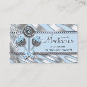 Cake Pops Business Card Bäckerei Silver Blue Zebr Visitenkarte