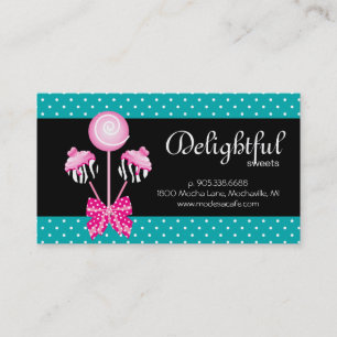Cake Pops Business Card Bäckerei Zebra Retro Blue Visitenkarte