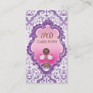 Cake Pops Business Card Retro Damask Rosa Lila Visitenkarte
