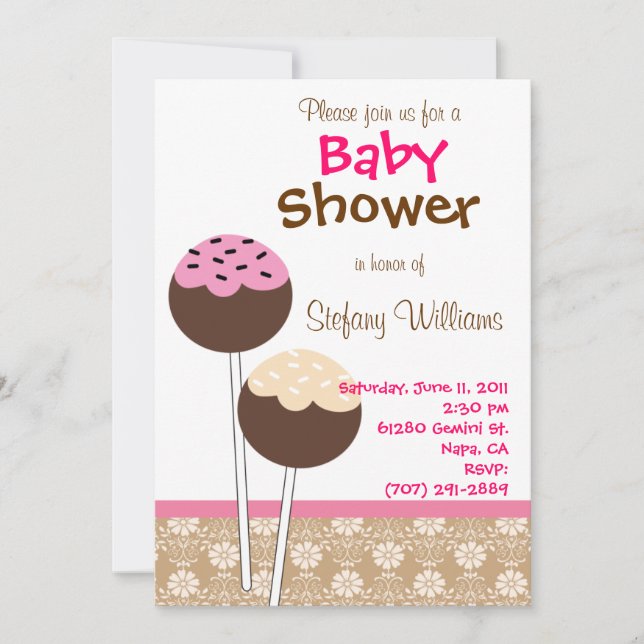 Cake Pops Kinderdusche Einladung (Vorderseite)