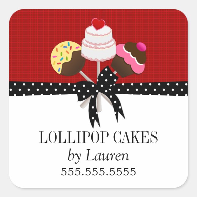 Cake Pops Red Baker Box Siegel Quadratischer Aufkleber (Vorderseite)