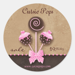 Cake Pops Stickers Bäckerei Vintag Rosa Karamelll