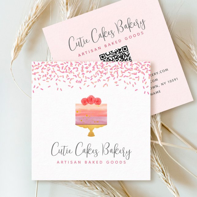 Cake QR Code Rosa Ombre Sprinkles Konditorei Koch  Quadratische Visitenkarte (Von Creator hochgeladen)