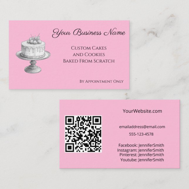 Cake Stand Eleganery Pink Custom QR Code Visitenkarte (Vorne/Hinten)
