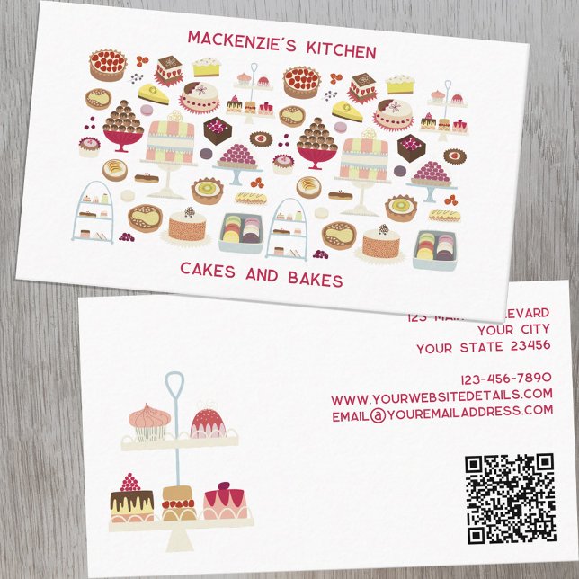 Cakes Backend Catering QR Code Visitenkarte (Cakes and bakes catering food restaurant bakery cafe QR code custom business cards)