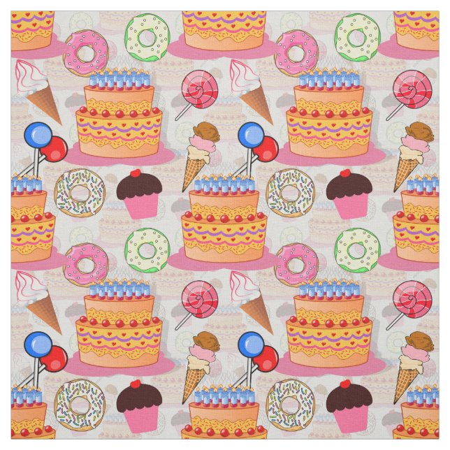 Cakes Cupcakes Lollipop Donuts Icecream Textil Stoff (Muster)