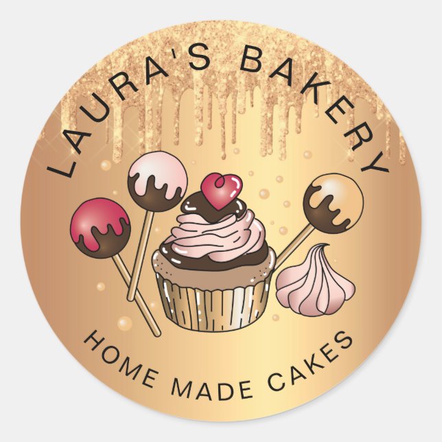 Cakes & Süßigkeiten Cupcake Zuhause Bäckerei Rose  Runder Aufkleber (Vorderseite)