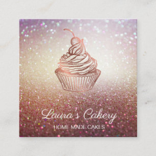 Cakes & Sweets Cupcake Home Bakery Rustic Vintage Quadratische Visitenkarte