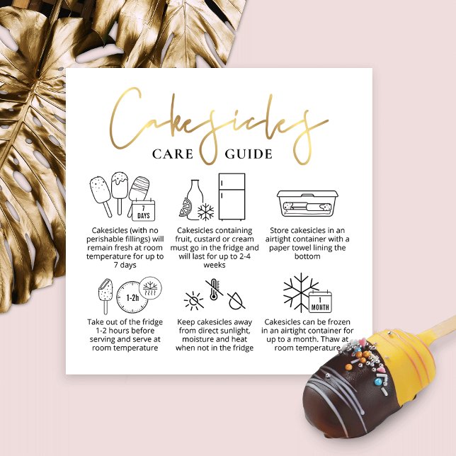 Cakesicles White & Gold Modern Bakery Care Guide Quadratische Visitenkarte (Von Creator hochgeladen)