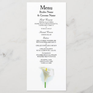 Cala Lily Moderne einfache Hochzeitsvorstellungen Menükarte