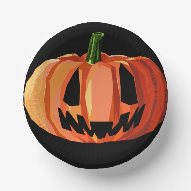 Calabaza Jack-o’-Lantern Low Poly | Halloween  Pappteller (Vorderseite)