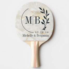 Calacatta Gold Marble Stone Leaf Wedding Monogram Tischtennis Schläger