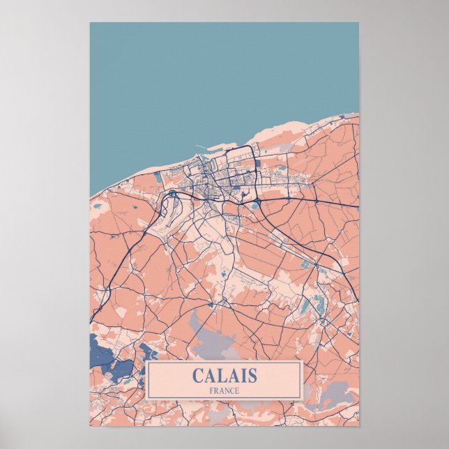 Calais France Breezy City Map Travel Poster (Vorne)