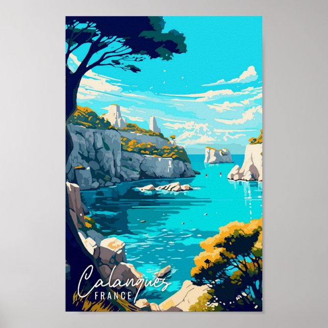 Calanques France Art Vintage Reise Illustration Poster (Vorne)