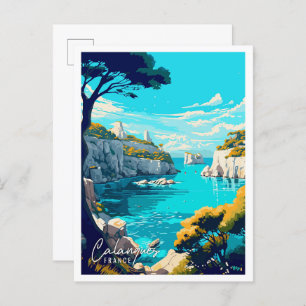 Calanques France Art Vintage Reise Illustration Postkarte