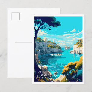 Calanques Frankreich Kunst Vintage-Reiseillustrati Postkarte