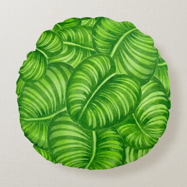 Calathea-Blätter Rundes Kissen (Vorderseite)