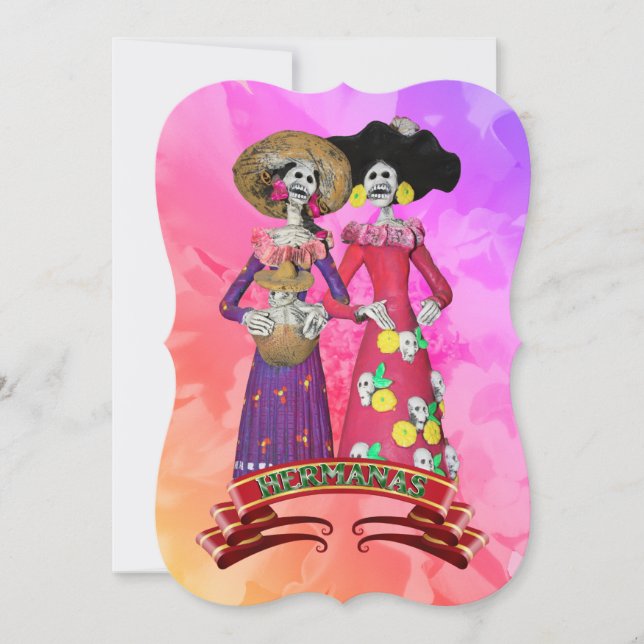 Calavera Amigas Dia De Los Muertos Einladung (Vorderseite)