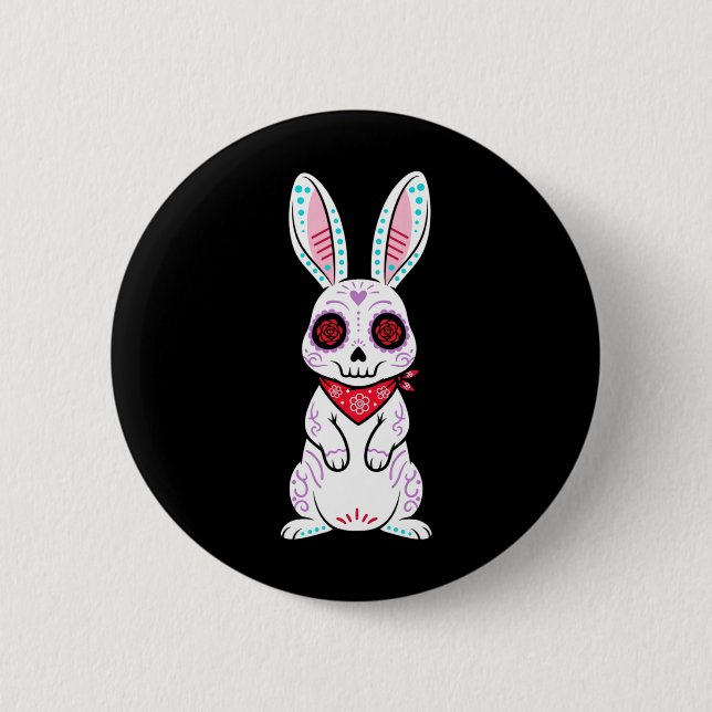 Calavera Bunny Rabbit Zucker-Schädel-Tag Der Button (Vorderseite)