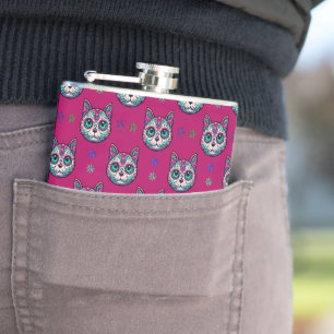 Calavera Cat Art Pattern Flachmann