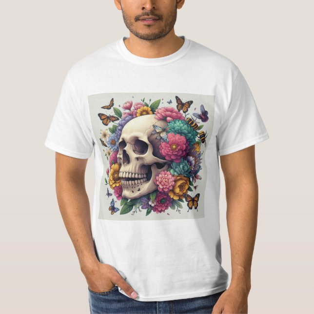 Calavera Floral: Belleza y Muerte T-Shirt (Vorderseite)