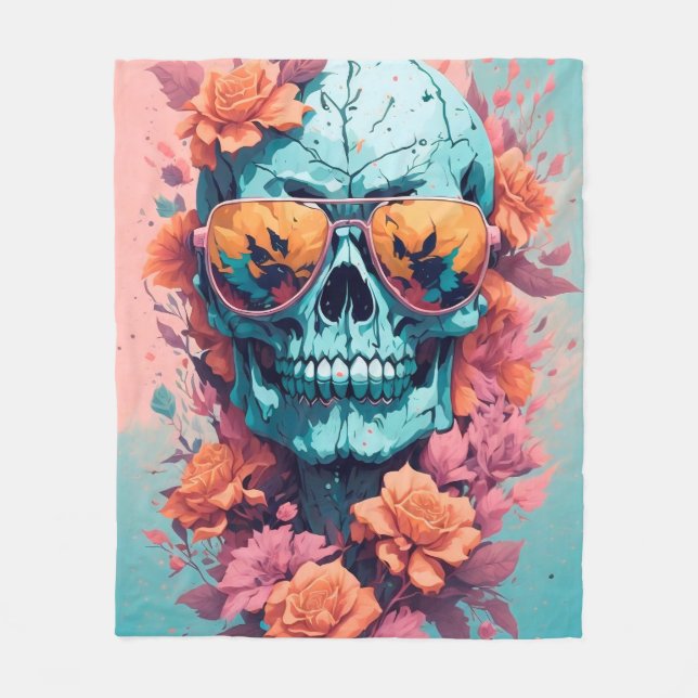 Calavera Floral Colorida Fleecedecke (Vorderseite)