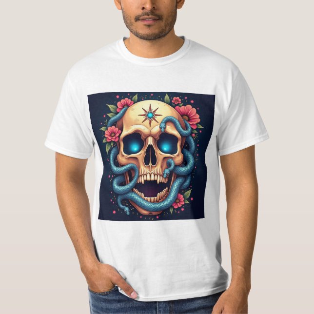 Calavera Floral con Serpientes T-Shirt (Vorderseite)