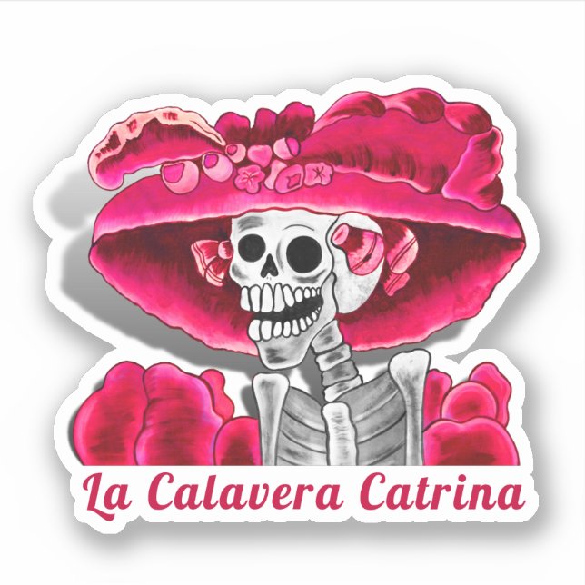 Calavera Red Dia De Los Muertos Aufkleber (Vorderseite)