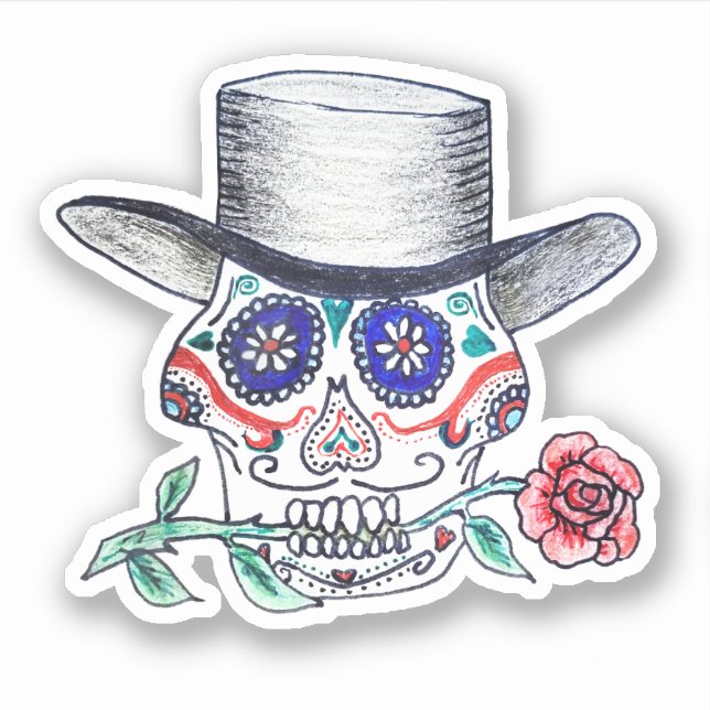 Calavera Rose Halloween Aufkleber (Vorderseite)