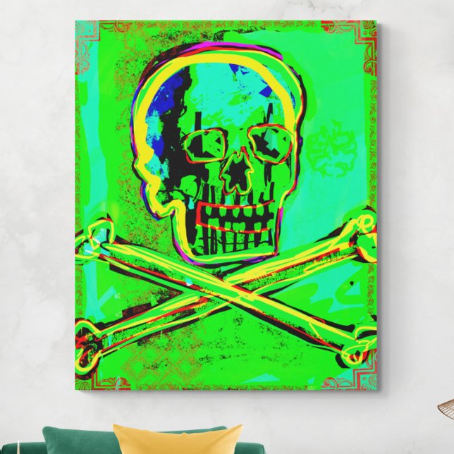 Calavera Skull Geek NFT Art Green Red Leinwanddruck (Von Creator hochgeladen)